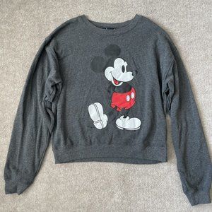Disney Mickey Mouse Sweatshirt Womens Small Grey Pullover Sweater Graphic Casual